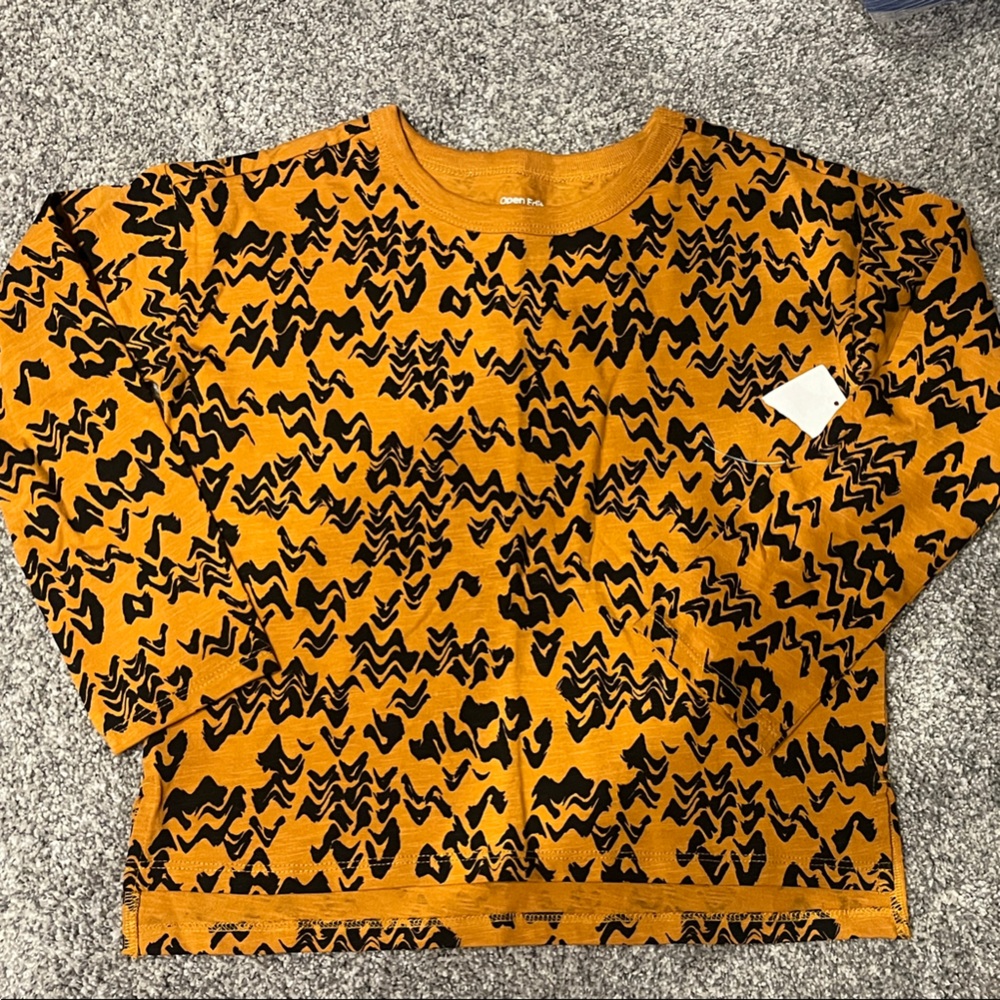Open Edit Nordstrom Orange and Black Patterned Top size 4 nwt